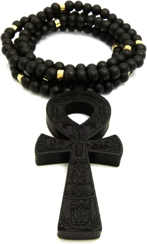 Vista 3 de Fashion 21 Colgante Ankh de la llave de la vida de Egipto 0.315 in 36" collar de cuentas de madera en tono negro y marrón