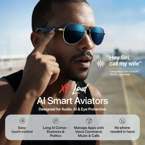 Vista 5 de ChatGPT - Lentes de sol polarizados con Bluetooth para hombre, con más de 170 idiomas, 99% de precisión, ligeros con protección UVA/B/C UV400