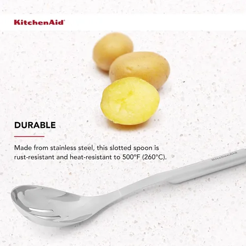 Vista 5 de KitchenAid Cuchara ranurada prémium con gancho para colgar, 13.3 pulgadas, acero inoxidable