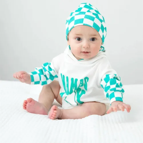 Vista 10 de Twopumpkin Sudadera con capucha a cuadros para bebé niño, mameluco de manga larga con capucha para otoño e invierno