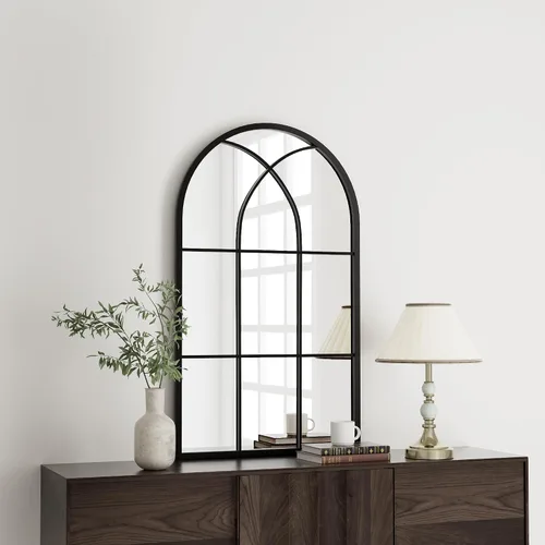 Vista 20 de Rowjut Espejo de pared en forma de arco de 30 x 20 pulgadas, espejo decorativo de pared y baño con marco de hierro, espejos de pared superior