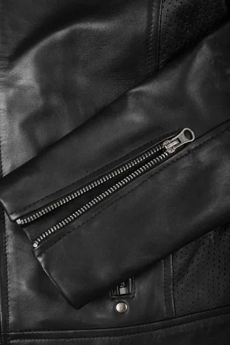 Vista 8 de Blingsoul - Chaqueta de cuero Cafe Racer para mujer - Chaquetas de piel de cordero real para mujer Negro