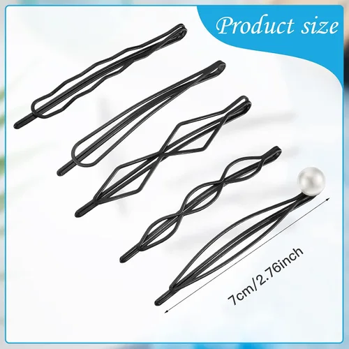 Vista 2 de 10 pinzas y pasadores geométricos de metal para el cabello, accesorios minimalistas para el cabello para mujeres y niñas, bodas y peinados (negro)