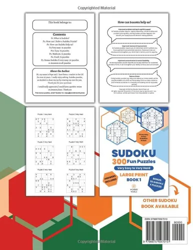 Vista 2 de Sudoku 1000 Fun Puzzles - Very Hard, Tough to Extreme Large Print. Perfect For Experts Of All Ages. Bonus 100 Sudoku X Very Hard, Tough & Extreme