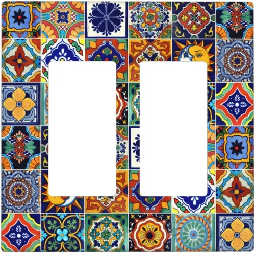 Vista 15 de Talavera - Azulejos mexicanos con 1 palanca, 2 placas de pared, placas de pared para decorar tomas de corriente, placa de interruptor decorativa