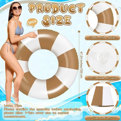 Vista 2 de Foilswirl Flotadores inflables jumbo de 47.24 pulgadas para piscina, anillos de piscina a rayas azules y blancas, tubo inflable para mujeres