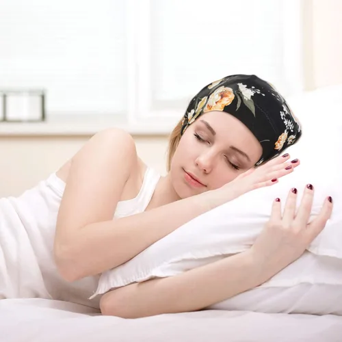 Vista 6 de Geyoga 4 piezas de gorro de satén de seda para mujeres durmiendo, gorro de dormir de doble capa, gorro de dormir holgado