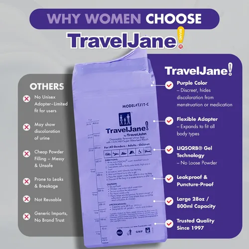 Vista 6 de TravelJane Resealable Disposable Urinal Bags – Travel Urinal for Women, Men & Kids – Odorless Leakproof Portable Urine Bags – Ideal for Camping