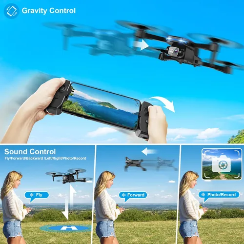 Vista 5 de Drone con cámara 1080P - Drone plegable RC Quadcopter FPV con control Negro