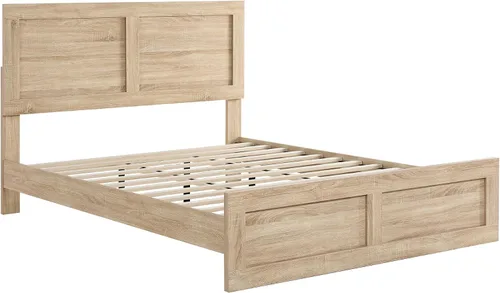 Vista 10 de KISLOT Marco de cama de madera con cabecero y estribo, natural, tamaño King