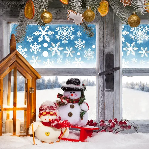 Vista 9 de 321 piezas de calcomanías de Navidad para ventana - 9 hojas de copos de nieve, diseños de invierno y festivos para ventanas de vidrio