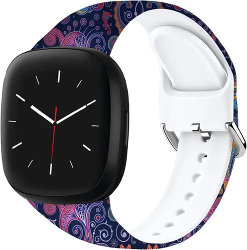 Vista 2 de Correas de reloj de dibujos animados con estampado floral compatibles con Fitbit Versa 4/Versa 3/Fitbit Sense 2/Sense Band de silicona suave