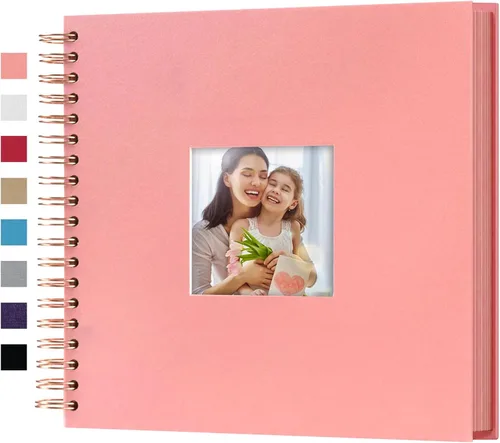 Vista 24 de Álbum de fotos pequeño DIY para manualidades de 8 x 8 pulgadas con foto de portada, 80 páginas, tapa dura, papel para manualidades, álbum de fotos