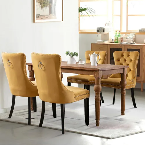 Vista 40 de Juego de 2 sillas de comedor tapizadas de tela de lino, sillas de cocina modernas de mediados de siglo con respaldo alto, ribete de cabeza de clavo