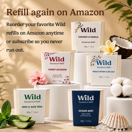 Vista 7 de Wild - Kit de iniciación de desodorante natural sin aluminio, funda negra recargable, ingredientes naturales y protección contra olores las 24