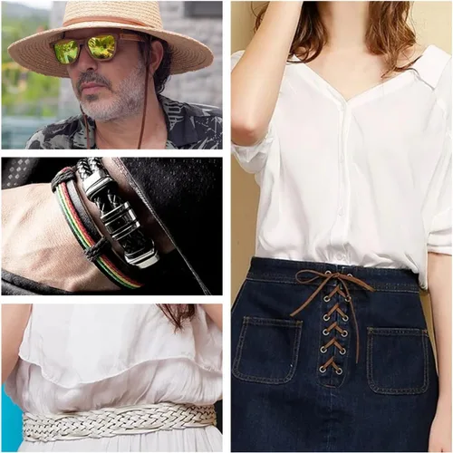 Vista 6 de Cuerda de cuero genuino de 21 yardas, cuerda plana de cuero trenzado para hacer joyas, collares, pulseras, cordones de zapatos, correas de bolsa