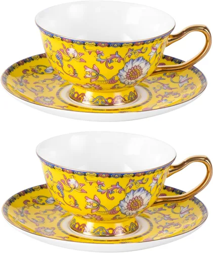 Vista 12 de KAMMAK Juego de 2 tazas de té y platillos, tazas de café de porcelana fina, tazas de café expreso apilables, demitasse de cerámica para café