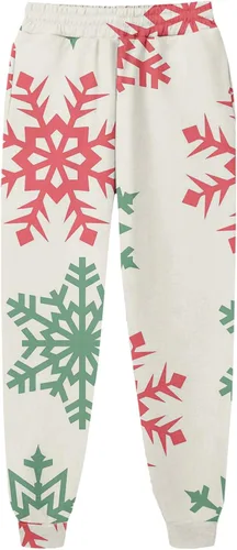 Vista 4 de Pantalones de chándal Estampado navideño para mujer rectos, cintura alta, elásticos, sueltos, básicos