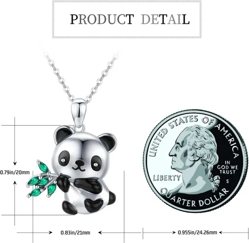 Vista 7 de CHENGHONG Panda Gifts - Collar de plata de ley 925 con bonito diseño de panda con colgante de animal de peluche, regalo de joyería de oso panda