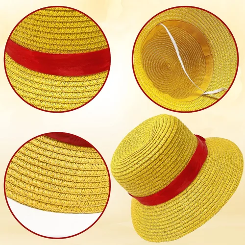 Vista 4 de YuDanae Disfraz de Luffy para niños sombrero de pajita disfraz de cosplay para Halloween fiesta de anime para niños pequeños de 3 y 10 años