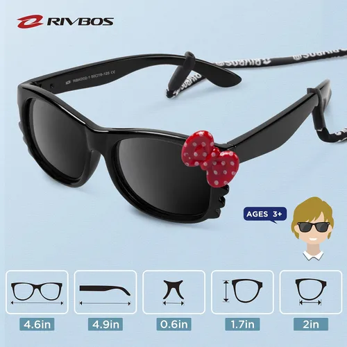 Vista 5 de RIVBOS RBK002 - Lentes de sol para niños y niñas, con correa polarizada, protección UV, flexible, de goma