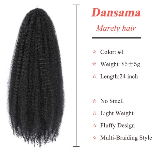 Vista 3 de Dansama Cabello Marley, 24 pulgadas, cabello trenzado Marley Twist, extensiones de cabello rizado rizado (24 pulgadas (paquete de 3), #1)