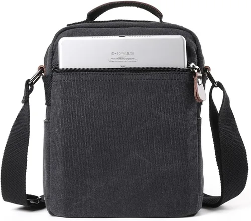 Vista 3 de XINCADA Bolso de mensajero para hombre, bolso de hombro de lona, bolso de viaje, bolso cruzado para el trabajo, negocios, Carbón negro
