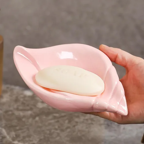 Vista 4 de Sea-Shell - Jabonera de cerámica con autodrenante, bandeja de jabón para fregadero, baño, ducha, soporte pequeño y elegante con esmalte, fácil