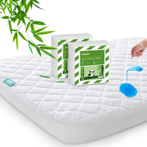 Vista 8 de Funda protectora de colchón impermeable para empacar y jugar, juego de 2 unidades, hecha de superficie de rizo de viscosa, ultrasuave y agradable al