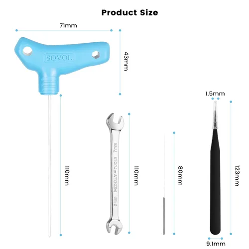 Vista 7 de Kit de herramientas de impresora 3D Sovol, 13 piezas de accesorios para impresora 3D con herramienta de limpieza de boquilla extrusora de tamaño L