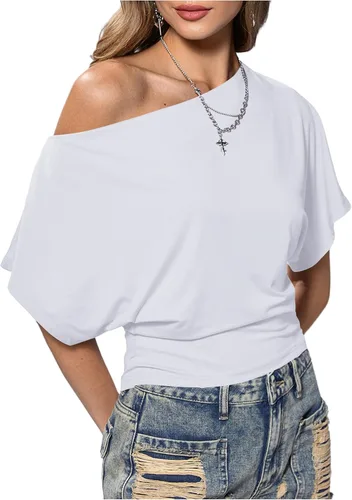 Vista 33 de SweatyRocks Women's Off The Shoulder Tops Asymmetrical Summer Going Out Top Negro