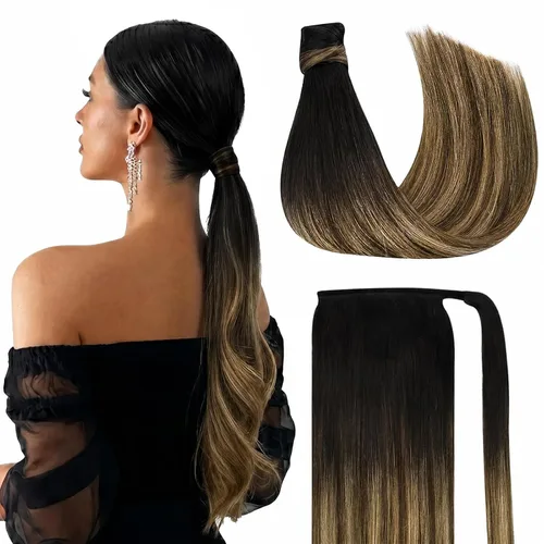 Vista 15 de Ve Sunny - Extensiones de cabello humano lacio con clip, color negro azabache, preestilizadas, listas para usar, 18 pulgadas, 2.82 oz