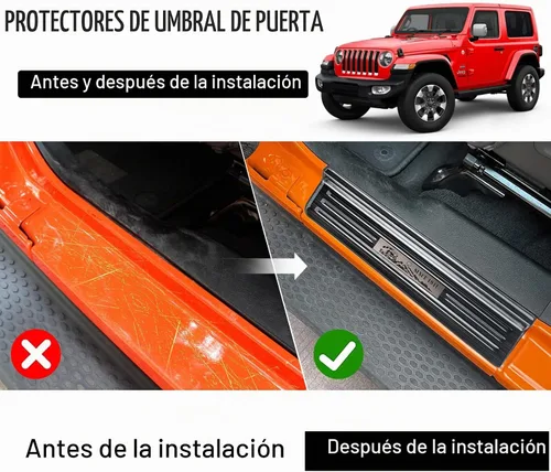 Vista 4 de Rowa - Protectores de umbral de puerta de acero inoxidable 304 compatibles con Jeep Wrangler JL JLU 2018-2025 & Gladiator JT 2020-2025, protector