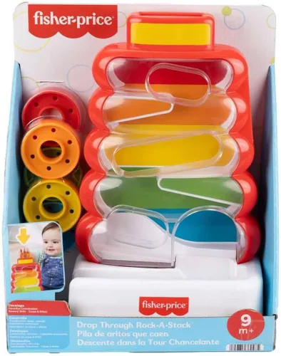 Vista 6 de Fisher-Price Juguete para bebé y niño pequeño Rock-a-Stack, actividad de caída de monedas para el juego de desarrollo de bebés de 9+ meses