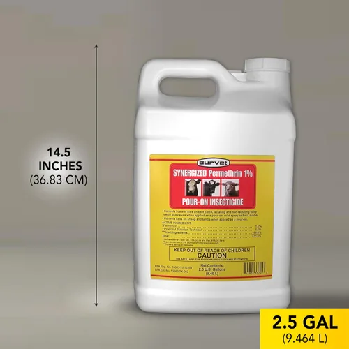 Vista 5 de Durvet Fly 003 – 3705 698346 synergized permetrina 1% pour-on insecticida, 2.5 galones