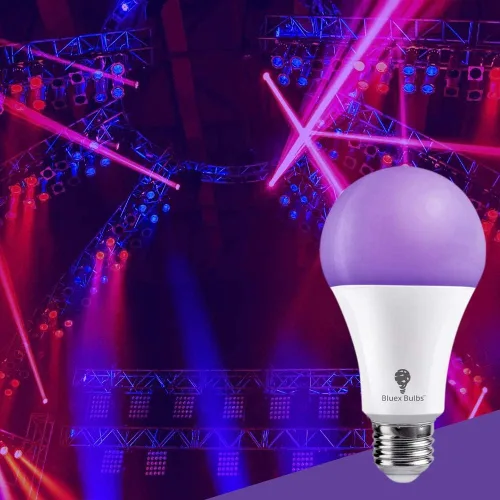 Vista 5 de Bluex Bombillas 6 Pack A21 LED Luz Negra, 16 W (equivalente a 120 W) E26 Luz Negra Nivel 385-400nm, Pintura Corporal, Luz LED de Fiesta que Brilla
