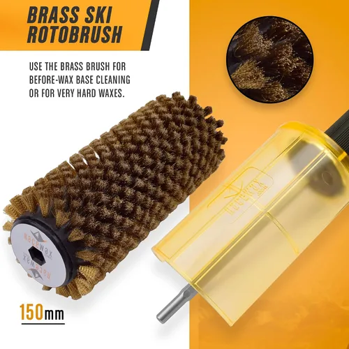 Vista 4 de RaceWax Kit de cera de esquí con cepillo Roto de 5.906 in de ancho, eje de cambio rápido 3 cepillos (latón, pelo de caballo y nailon)