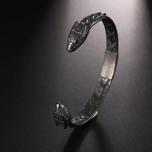 Vista 2 de TURTLEDOVE Brazalete Jormungandr Dragón Viking - Acero Inoxidable nórdico escandinavo Torc