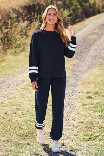 Vista 7 de Prettygarden - Conjunto de pijama para mujer, teñido anudado, de dos piezas, pijama con camiseta de manga larga y pantalón largo, con bolsillos