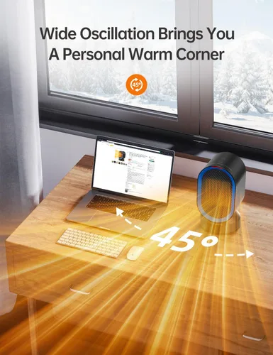 Vista 2 de TABYIK Calentador de espacio eléctrico para uso en interiores, pequeño calentador portátil oscilante de 45°, calentador personal oscilante