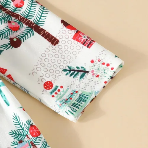 Vista 4 de Vestido de Navidad para bebés, niñas pequeñas, manga larga, estampado de ciervos y dibujos animados