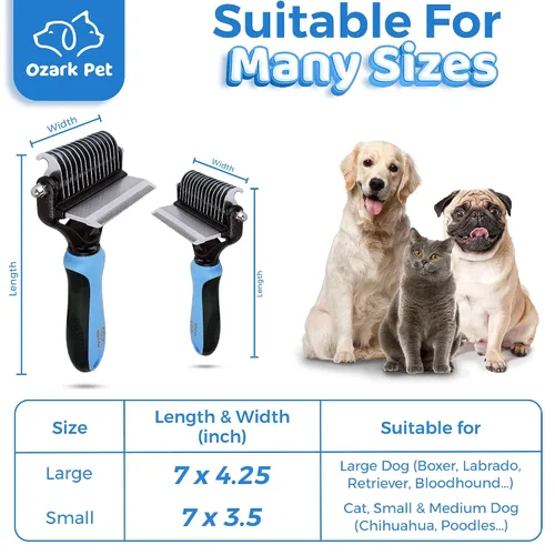 Vista 6 de Cepillo de aseo para perro/gato con cepillo de aseo de 2 caras para quitar el desprendimiento, el desenmarañado reduce la caída hasta un 95%, ideal