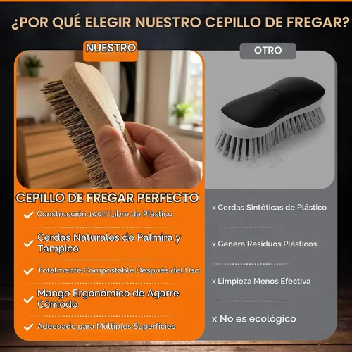 Vista 7 de Juego de cepillos de limpieza totalmente natural de madera Mango de madera Cepillo de cerdas de palmera para limpieza Productos de limpieza