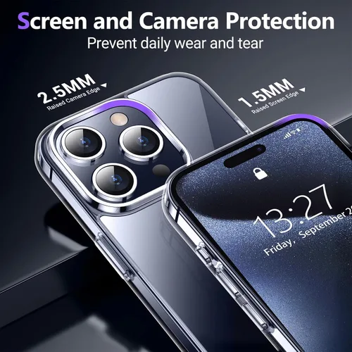 Vista 5 de Funda transparente diseñada para iPhone 15 Pro Max, transparente, antiamarilleo, protección contra caídas de grado militar, funda protectora delgada