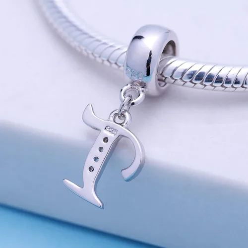 Vista 3 de SoulBeads - Colgantes de plata fina 0,925 de letra inicial, alfabeto A-Z. Dije con cristales compatibles con brazaletes europeos