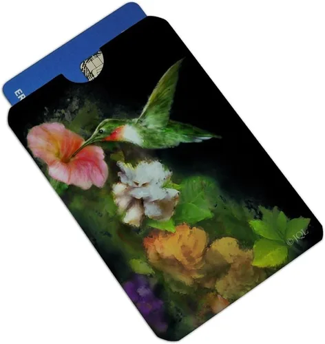 Vista 2 de GRAPHICS & MORE Ruby's - Juego de 4 fundas de bloqueo RFID para tarjetas de crédito, diseño de colibríes, diseño de flores, Multi colorido, Cartera