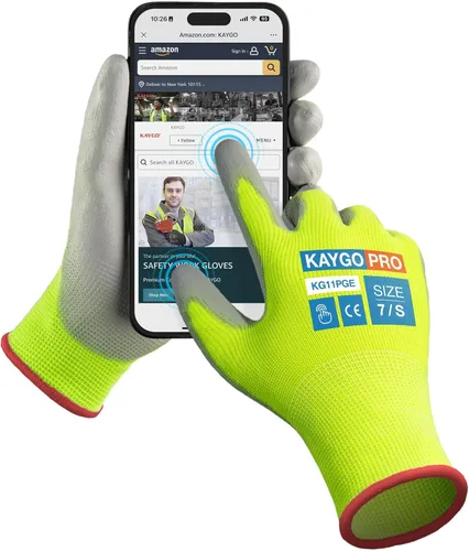 Vista 23 de KAYGO KG11PB - Guantes de trabajo de seguridad con revestimiento de poliuretano, 12 pares de guantes de punto sin costuras para hombres y mujeres
