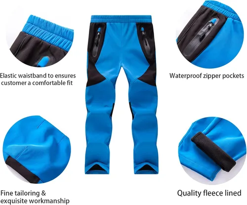 Vista 3 de WULFUL Pantalones de esquí de nieve impermeables para niños y niñas al aire libre de forro polar para senderismo, pantalones de snowboard aislados