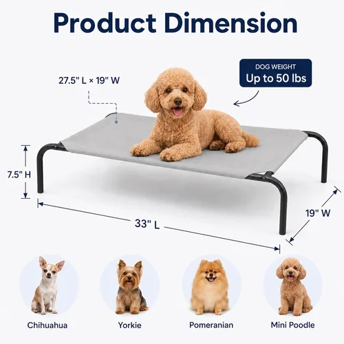 Vista 2 de Cama elevada con marco de acero para mascotas, portátil, fresca y estilo catre Gris