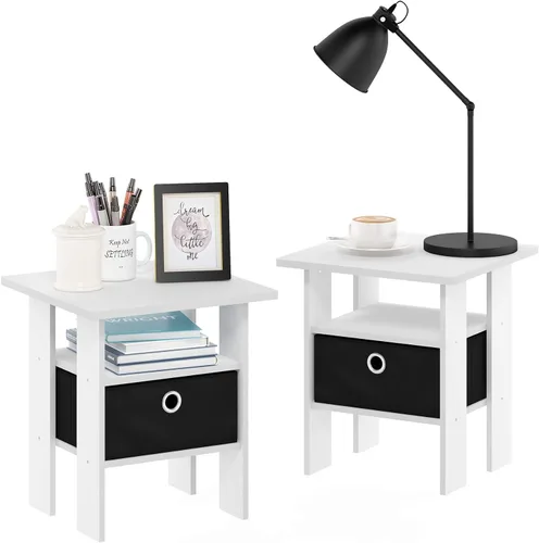 Vista 14 de Furinno Dario - Mesa auxiliar / estante de almacenamiento de noche con cajón de contenedor, pino ámbar/negro, 1 paquete, contenedor superior